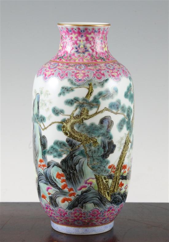 A Chinese famille rose lantern shaped vase, Qianlong seal mark but later, 22cm